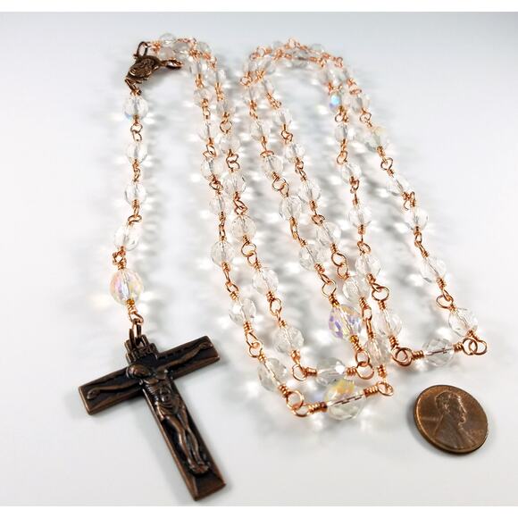 Madonna Child Sacred Heart of Jesus 5 Decade Rosary, Copper Crucifix - Picture 6 of 10